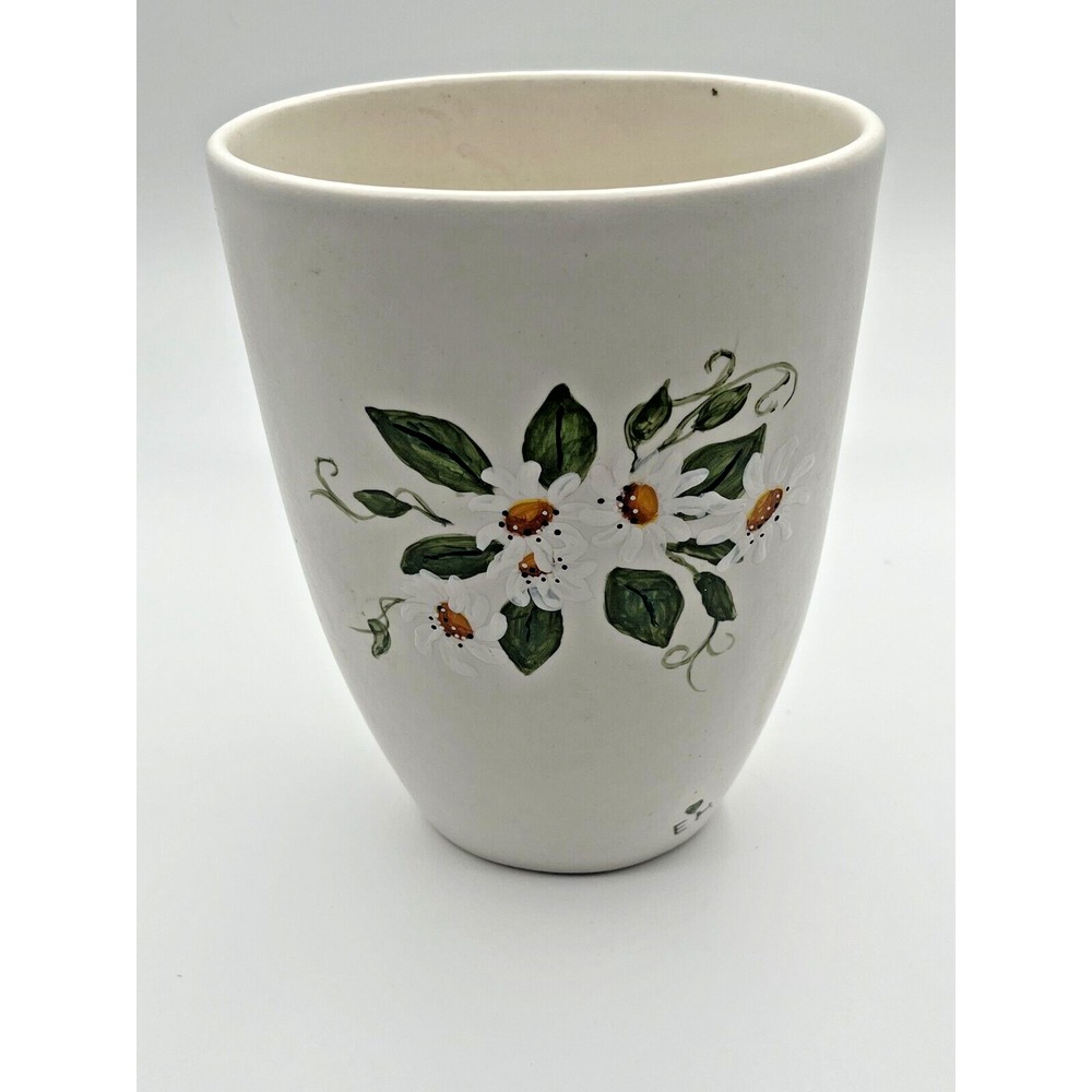 Vintage Romania Ceramic‎ white Floral Vase. Hand painted